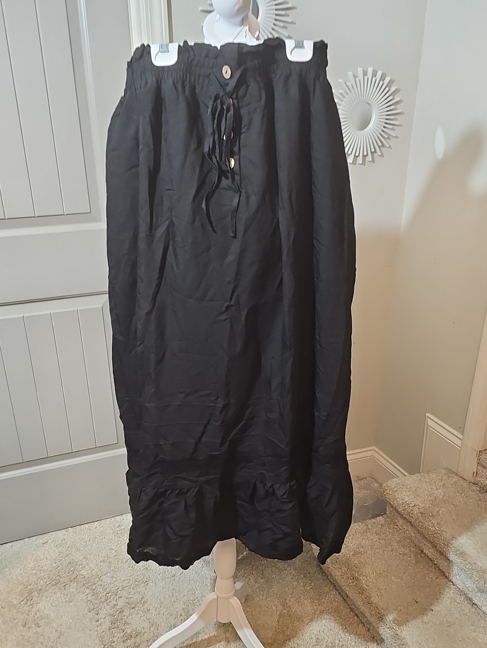 Black Renaissance Maxi Skirt with Drawstring Waist